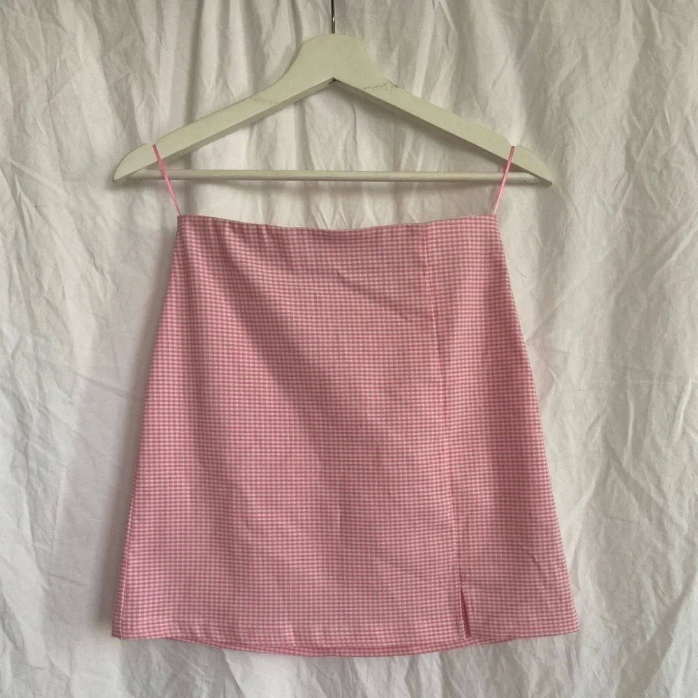 TOPSHOP pink mini single layered plaid skirt Size 4 NEW - Picture 2 of 12